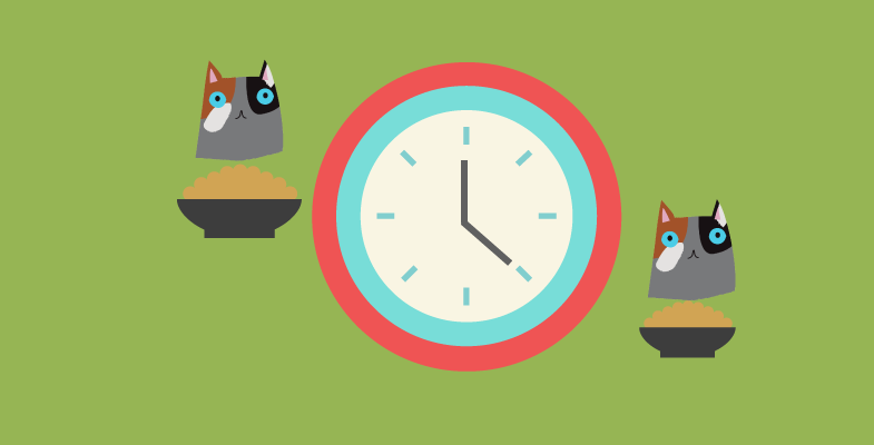 cartoon graphic of cats around a clock